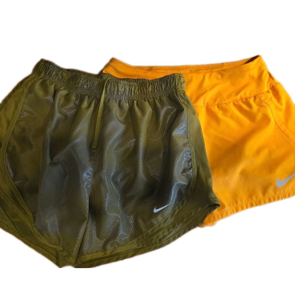Pair Of 2 Nike Women's Brief-Lined Running Shorts Green Orange Size Small